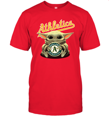 Baby Yoda Hugs Loves The Oakland Athletics Baseball Mens T-Shirt Mens T-Shirt - VeigarTee