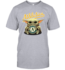Baby Yoda Hugs Loves The Oakland Athletics Baseball Mens T-Shirt Mens T-Shirt - VeigarTee