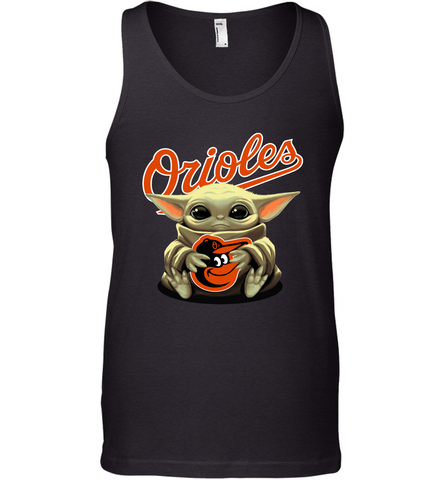 Baby Yoda Hugs Loves The Baltimore Orioles Baseball Mens Tank Top Mens Tank Top / Black / XS Mens Tank Top - VeigarTee