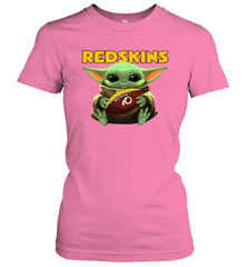 Baby Yoda Loves The Washington Redskins Star Wars Baby Yoda Hugs Redskins NFL Womens T-Shirt Womens T-Shirt - VeigarTee