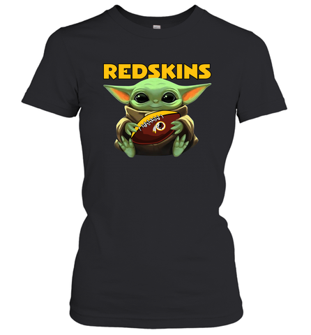 Baby Yoda Loves The Washington Redskins Star Wars Baby Yoda Hugs Redskins NFL Womens T-Shirt Womens T-Shirt / Black / XS Womens T-Shirt - VeigarTee