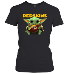 Baby Yoda Loves The Washington Redskins Star Wars Baby Yoda Hugs Redskins NFL Womens T-Shirt Womens T-Shirt - VeigarTee