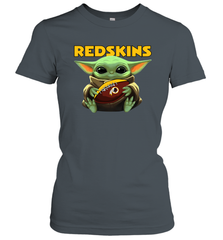Baby Yoda Loves The Washington Redskins Star Wars Baby Yoda Hugs Redskins NFL Womens T-Shirt Womens T-Shirt - VeigarTee