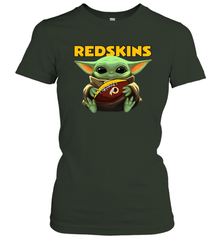 Baby Yoda Loves The Washington Redskins Star Wars Baby Yoda Hugs Redskins NFL Womens T-Shirt Womens T-Shirt - VeigarTee