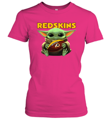 Baby Yoda Loves The Washington Redskins Star Wars Baby Yoda Hugs Redskins NFL Womens T-Shirt Womens T-Shirt - VeigarTee
