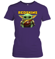 Baby Yoda Loves The Washington Redskins Star Wars Baby Yoda Hugs Redskins NFL Womens T-Shirt Womens T-Shirt - VeigarTee