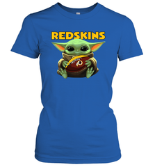 Baby Yoda Loves The Washington Redskins Star Wars Baby Yoda Hugs Redskins NFL Womens T-Shirt Womens T-Shirt - VeigarTee