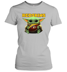 Baby Yoda Loves The Washington Redskins Star Wars Baby Yoda Hugs Redskins NFL Womens T-Shirt Womens T-Shirt - VeigarTee