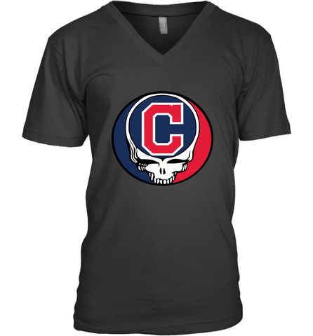 Cleveland Indians Grateful Dead Steal Your Face Baseball Mens V-Neck T-Shirt Mens V-Neck T-Shirt / Black / S Mens V-Neck T-Shirt - VeigarTee