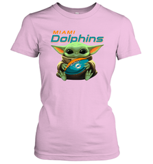 Baby Yoda Loves The Miami Dolphins Star Wars Baby Yoda Hugs Dolphins NFL Womens T-Shirt Womens T-Shirt - VeigarTee