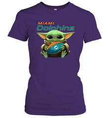 Baby Yoda Loves The Miami Dolphins Star Wars Baby Yoda Hugs Dolphins NFL Womens T-Shirt Womens T-Shirt - VeigarTee