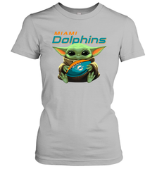 Baby Yoda Loves The Miami Dolphins Star Wars Baby Yoda Hugs Dolphins NFL Womens T-Shirt Womens T-Shirt - VeigarTee