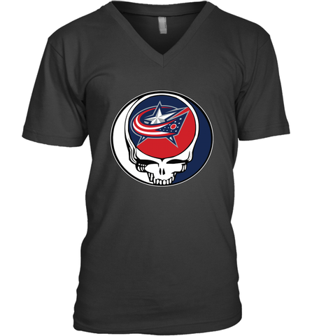 Columbus Blue Grateful Dead Steal Your Face Hockey NHL Mens V-Neck T-Shirt Mens V-Neck T-Shirt / Black / S Mens V-Neck T-Shirt - VeigarTee