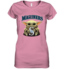 Baby Yoda Hugs Loves The Seattle Mariners Baseball Womens V-Neck T-Shirt Womens V-Neck T-Shirt - VeigarTee