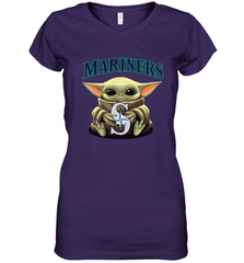 Baby Yoda Hugs Loves The Seattle Mariners Baseball Womens V-Neck T-Shirt Womens V-Neck T-Shirt - VeigarTee