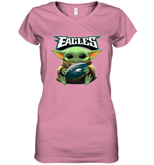 Baby Yoda Loves The Philadelphia Eagles Star Wars Baby Yoda Hugs Eagles NFL Womens V-Neck T-Shirt Womens V-Neck T-Shirt - VeigarTee
