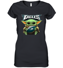 Baby Yoda Loves The Philadelphia Eagles Star Wars Baby Yoda Hugs Eagles NFL Womens V-Neck T-Shirt Womens V-Neck T-Shirt - VeigarTee