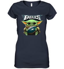 Baby Yoda Loves The Philadelphia Eagles Star Wars Baby Yoda Hugs Eagles NFL Womens V-Neck T-Shirt Womens V-Neck T-Shirt - VeigarTee