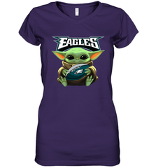 Baby Yoda Loves The Philadelphia Eagles Star Wars Baby Yoda Hugs Eagles NFL Womens V-Neck T-Shirt Womens V-Neck T-Shirt - VeigarTee