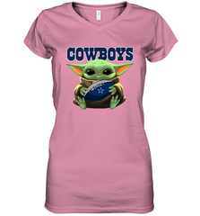 Baby Yoda Loves The Dallas Cowboys Star Wars Baby Yoda Hugs Cowboys NFL Womens V-Neck T-Shirt Womens V-Neck T-Shirt - VeigarTee