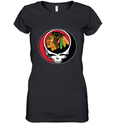 Chicago Blackhawks Grateful Dead Steal Your Face Hockey NHL Womens V-Neck T-Shirt