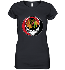 Chicago Blackhawks Grateful Dead Steal Your Face Hockey NHL Womens V-Neck T-Shirt Womens V-Neck T-Shirt - VeigarTee