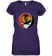 Chicago Blackhawks Grateful Dead Steal Your Face Hockey NHL Womens V-Neck T-Shirt Womens V-Neck T-Shirt - VeigarTee