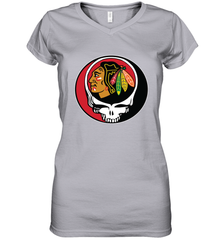 Chicago Blackhawks Grateful Dead Steal Your Face Hockey NHL Womens V-Neck T-Shirt Womens V-Neck T-Shirt - VeigarTee