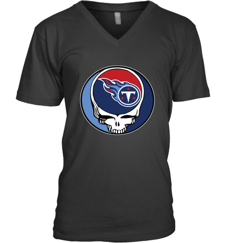 Tennessee Titans Grateful Dead Steal Your Face NFL Football Mens V-Neck T-Shirt Mens V-Neck T-Shirt / Black / S Mens V-Neck T-Shirt - VeigarTee