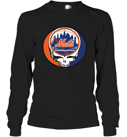 New York Mets Grateful Dead Steal Your Face Baseball Adult Long Sleeve T-Shirt Adult Long Sleeve T-Shirt / Black / S Adult Long Sleeve T-Shirt - VeigarTee