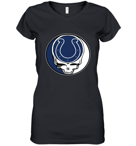 Indianapolis Colts Grateful Dead Steal Your Face NFL Football Womens V-Neck T-Shirt Womens V-Neck T-Shirt / Black / S Womens V-Neck T-Shirt - VeigarTee