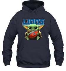 Baby Yoda Loves The Detroit Lions Star Wars Baby Yoda Hugs Lions NFL Adult Hoodie Sweatshirt Adult Hoodie Sweatshirt - VeigarTee