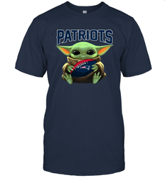 Baby Yoda Loves The New England Patriots Star Wars Baby Yoda Hugs Patriots NFL Mens T-Shirt