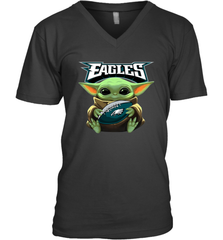 Baby Yoda Loves The Philadelphia Eagles Star Wars Baby Yoda Hugs Eagles NFL Mens V-Neck T-Shirt Mens V-Neck T-Shirt - VeigarTee