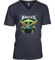 Baby Yoda Loves The Philadelphia Eagles Star Wars Baby Yoda Hugs Eagles NFL Mens V-Neck T-Shirt