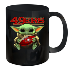 Baby Yoda Loves The San Francisco 49ers Star Wars Baby Yoda Hugs 49ers NFL Ceramic Mug 11oz Ceramic Mug 11oz - VeigarTee
