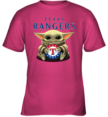 Baby Yoda Hugs Loves The Texas Rangers Baseball Youth T-Shirt Youth T-Shirt - VeigarTee