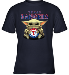Baby Yoda Hugs Loves The Texas Rangers Baseball Youth T-Shirt Youth T-Shirt - VeigarTee