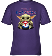 Baby Yoda Hugs Loves The Texas Rangers Baseball Youth T-Shirt Youth T-Shirt - VeigarTee