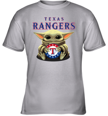 Baby Yoda Hugs Loves The Texas Rangers Baseball Youth T-Shirt Youth T-Shirt - VeigarTee
