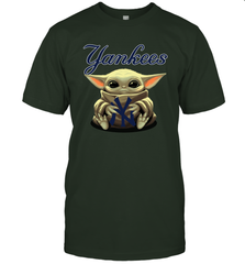 Baby Yoda Hugs Loves The New York Yankees Baseball Mens T-Shirt Mens T-Shirt - VeigarTee