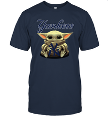 Baby Yoda Hugs Loves The New York Yankees Baseball Mens T-Shirt Mens T-Shirt - VeigarTee