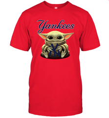 Baby Yoda Hugs Loves The New York Yankees Baseball Mens T-Shirt Mens T-Shirt - VeigarTee