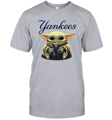 Baby Yoda Hugs Loves The New York Yankees Baseball Mens T-Shirt Mens T-Shirt - VeigarTee