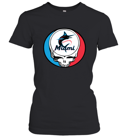 Miami Marlins Grateful Dead Steal Your Face Baseball Womens T-Shirt Womens T-Shirt / Black / XS Womens T-Shirt - VeigarTee