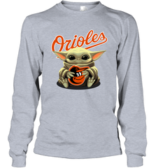 Baby Yoda Hugs Loves The Baltimore Orioles Baseball Adult Long Sleeve T-Shirt Adult Long Sleeve T-Shirt - VeigarTee