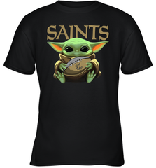 Baby Yoda Loves The New Orleans Saints Star Wars Baby Yoda Hugs Saints NFL Youth T-Shirt Youth T-Shirt - VeigarTee