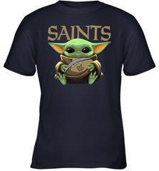 Baby Yoda Loves The New Orleans Saints Star Wars Baby Yoda Hugs Saints NFL Youth T-Shirt Youth T-Shirt - VeigarTee