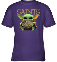 Baby Yoda Loves The New Orleans Saints Star Wars Baby Yoda Hugs Saints NFL Youth T-Shirt Youth T-Shirt - VeigarTee