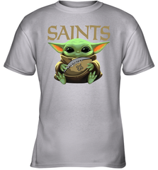 Baby Yoda Loves The New Orleans Saints Star Wars Baby Yoda Hugs Saints NFL Youth T-Shirt Youth T-Shirt - VeigarTee